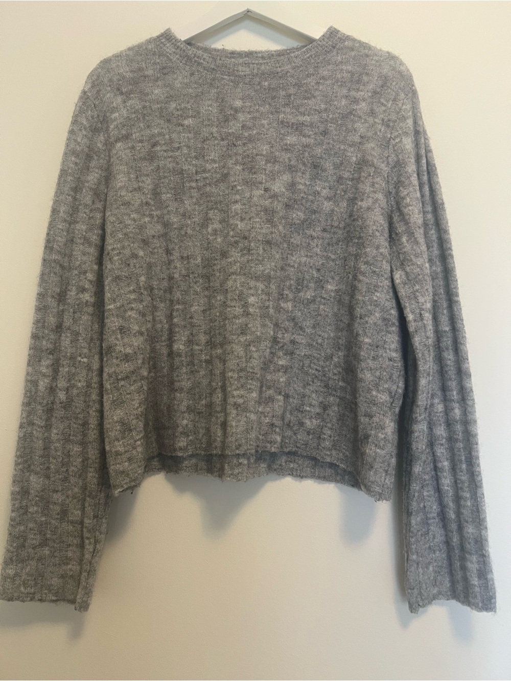 Gray Ribbed Knit Crewneck Sweater Womens‎ Medium Long Sleeve Heathered